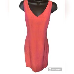 Deane & White Womens Sz 10 Coral pink Linen Blend Sheath V-neck tight Dress